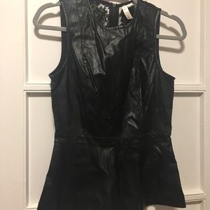 Peplum top faux leather and lace small